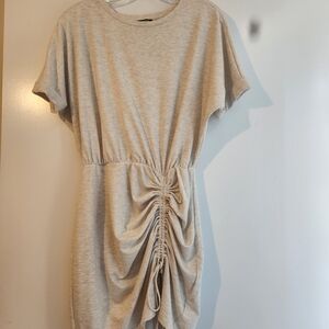 Express Beige Ruched Midi Dress